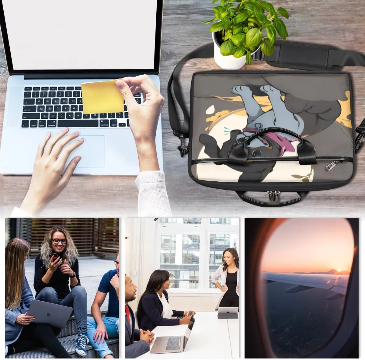 Elegant Flower Laptop Bag for Women Men 13-15 Inch Computer Briefcase Bag Lightweight Notebook Shoulder Messenger Bag