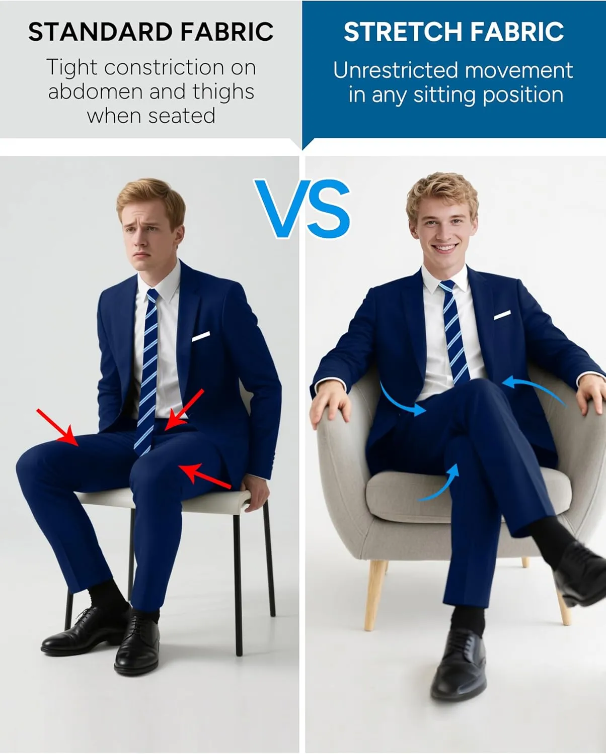 ELPA ELPA Men's Suit with Stretch Fabric 3-Piece Slim Fit Suit with 3 Fit Options (Short/Regular/Tall)