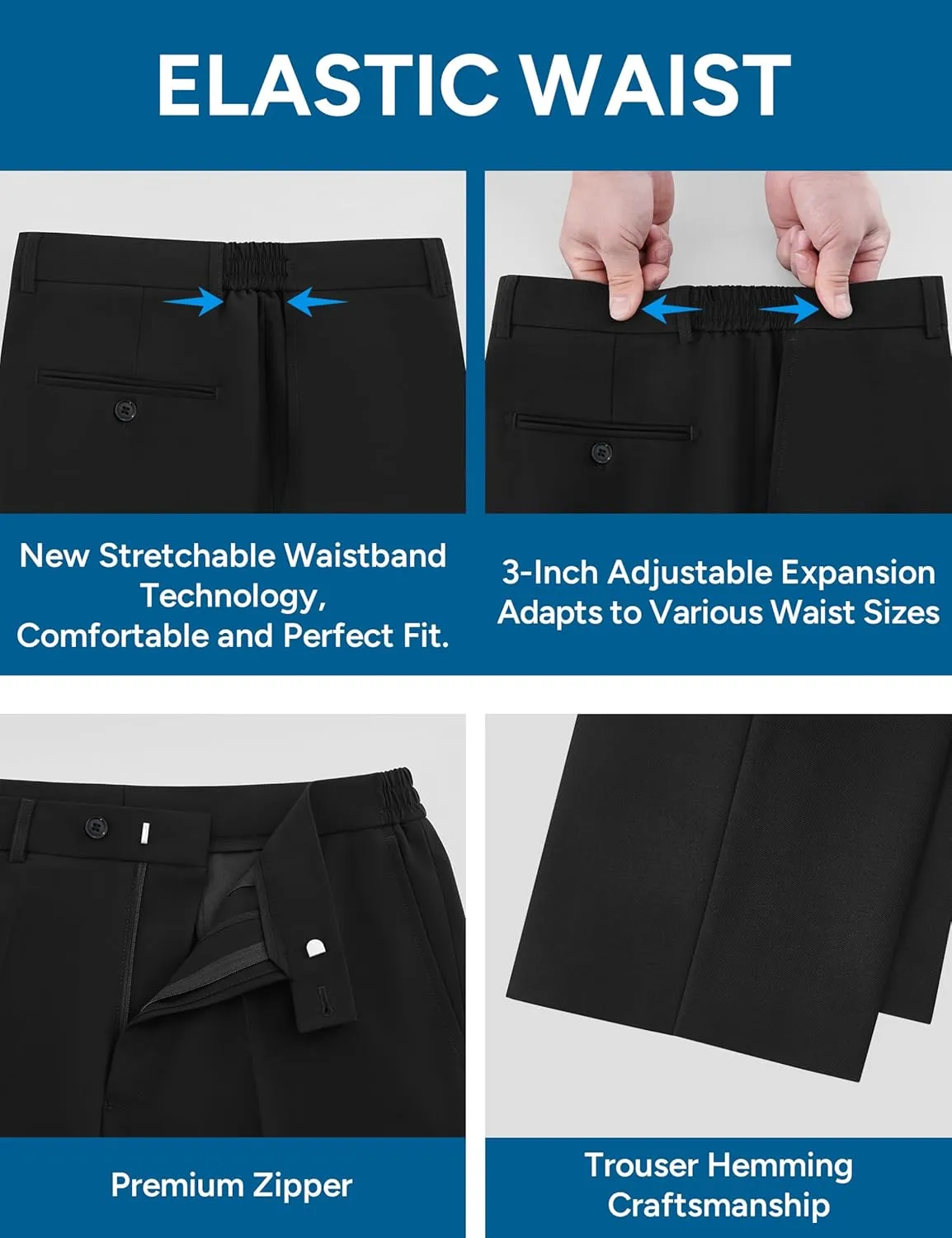 ELPA ELPA Men's Suit with Stretch Fabric 3-Piece Slim Fit Suit with 3 Fit Options (Short/Regular/Tall)