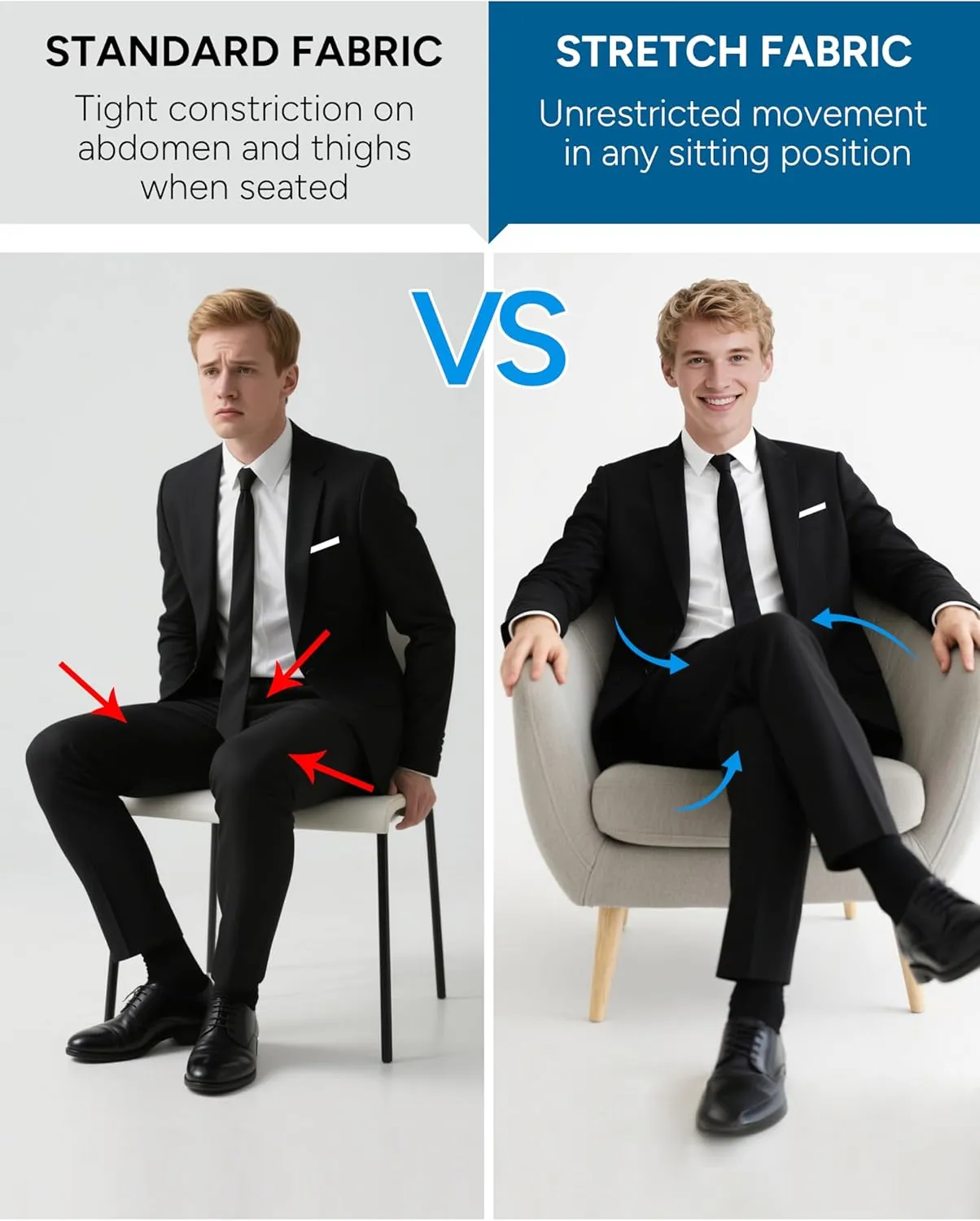 ELPA ELPA Men's Suit with Stretch Fabric 3-Piece Slim Fit Suit with 3 Fit Options (Short/Regular/Tall)