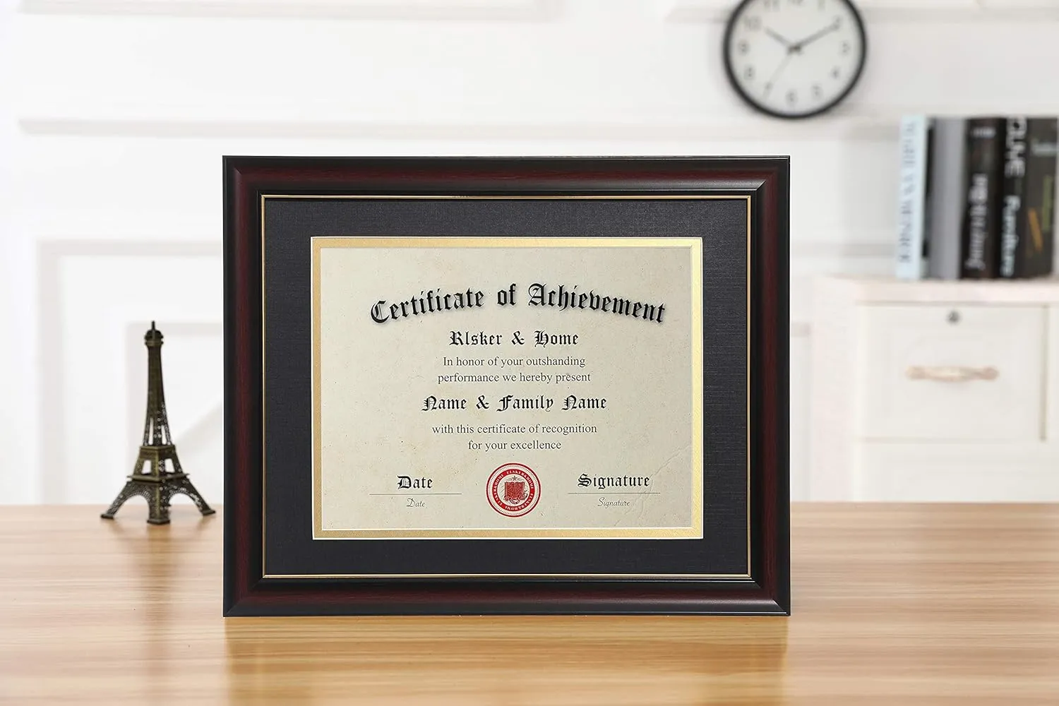 ELSKER&HOME 8.5x11 Diploma Frames with Mat, Classic Cherry Wood, 8.5x11 or 11x14 Inch - Double Matte Black with Gold Rim