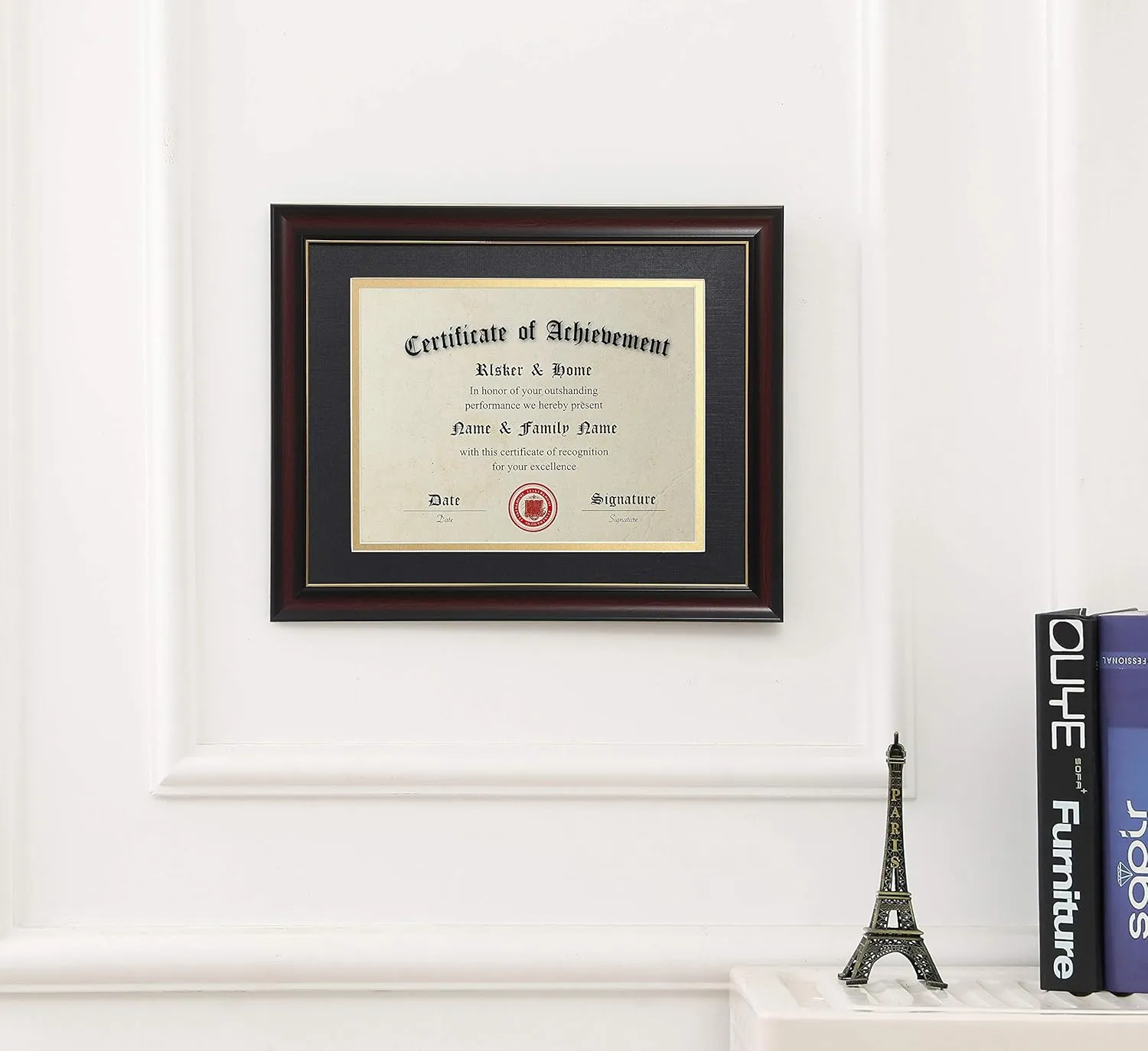 ELSKER&HOME 8.5x11 Diploma Frames with Mat, Classic Cherry Wood, 8.5x11 or 11x14 Inch - Double Matte Black with Gold Rim