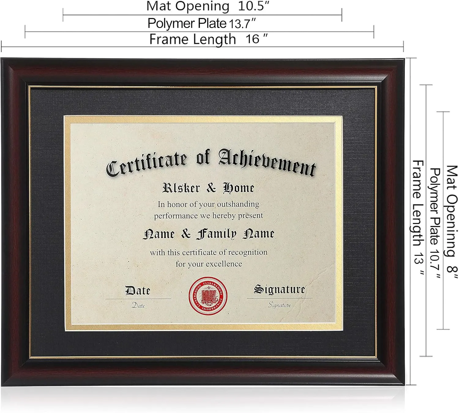 ELSKER&HOME 8.5x11 Diploma Frames with Mat, Classic Cherry Wood, 8.5x11 or 11x14 Inch - Double Matte Black with Gold Rim