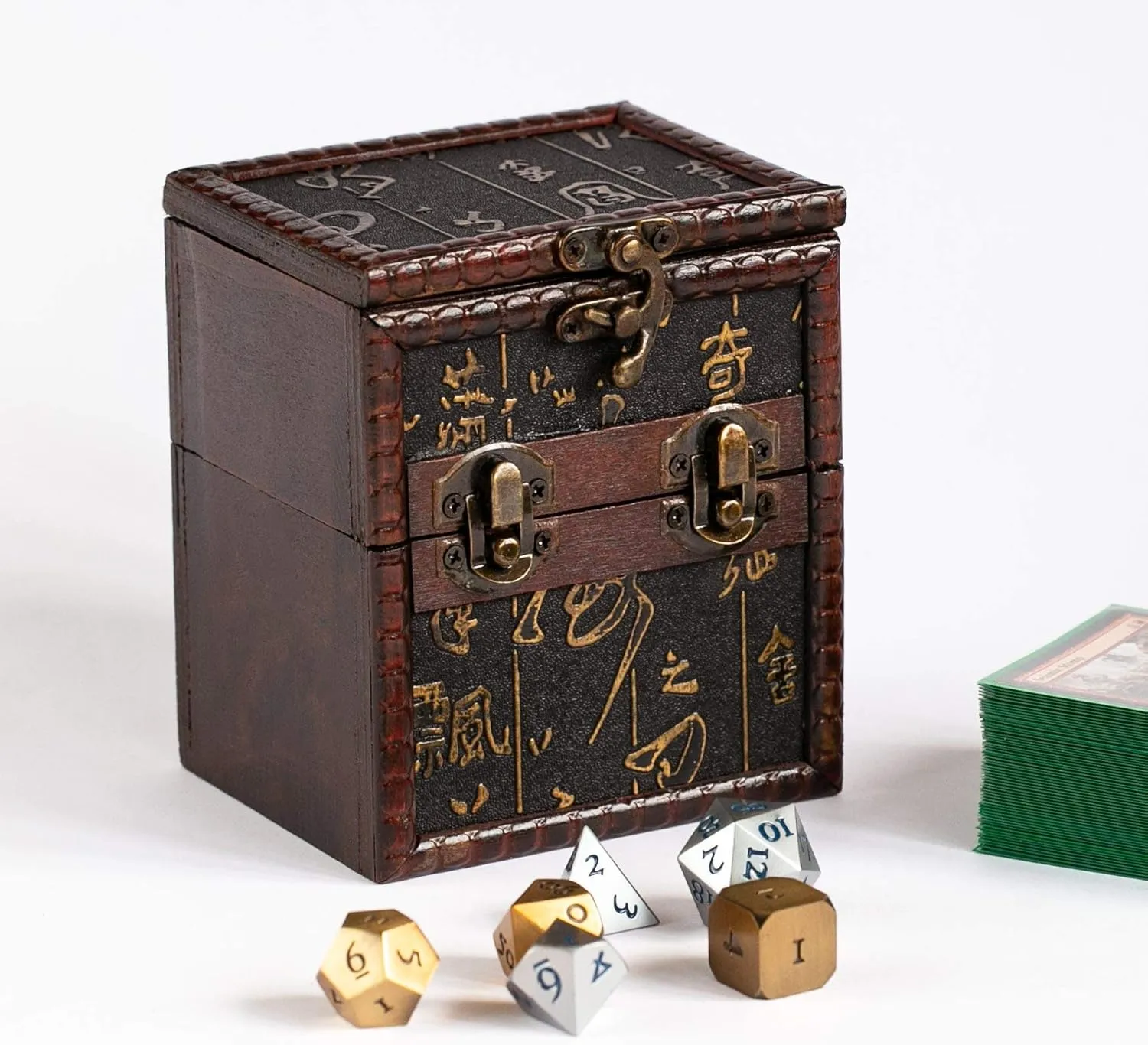 Elven Vault (Ancient Runes) Wood Deck and Counter Box Protector Sleeve Storage Trading Cards TCG MTG Magic FaB YGO EDH Commander Box FaB TCG PTCG Dice