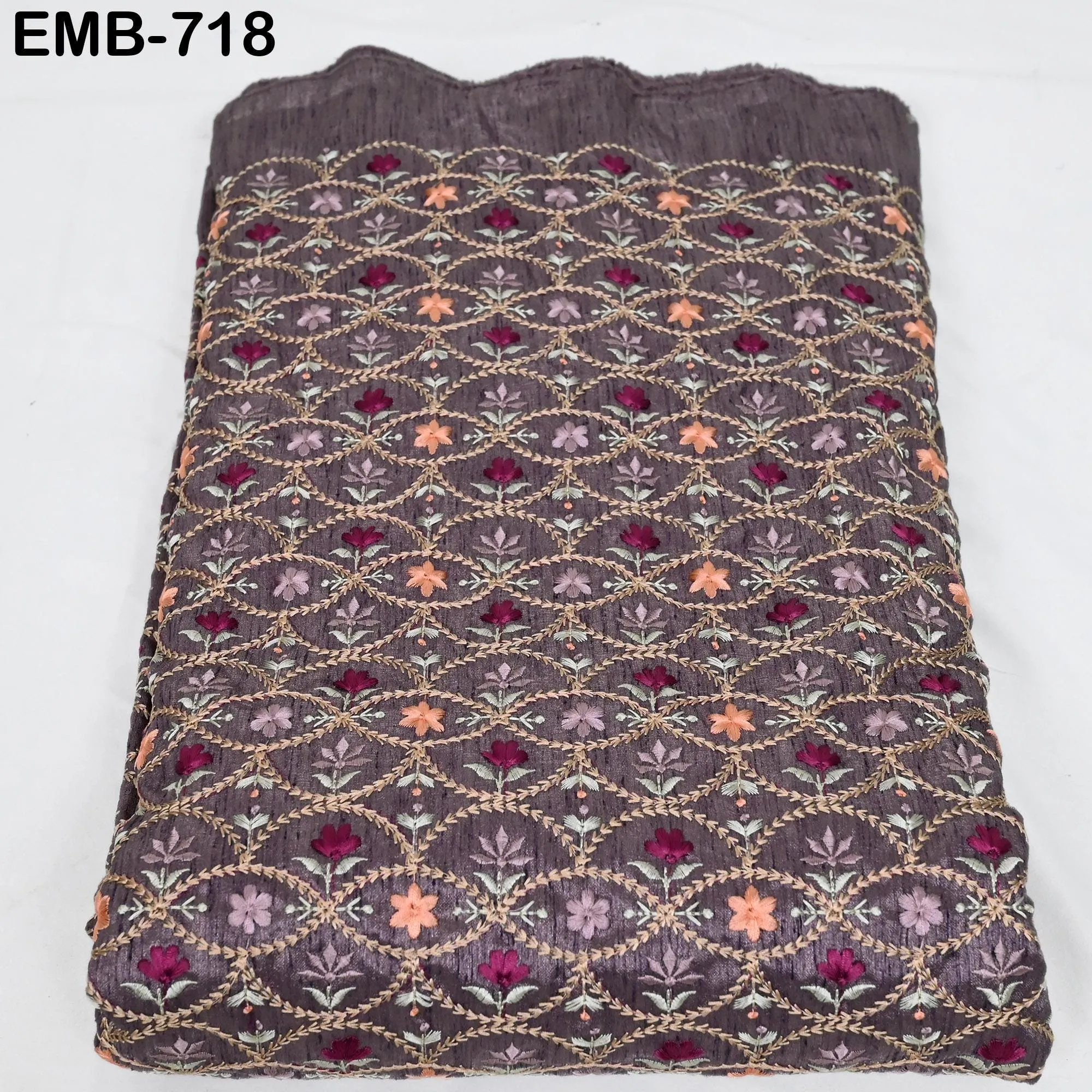 Embroidered Fabric by the yard Sewing Crafting Indian Embroidery Wedding Dress Costumes Dolls Regency Reticules, Victorian Handbags Clutches