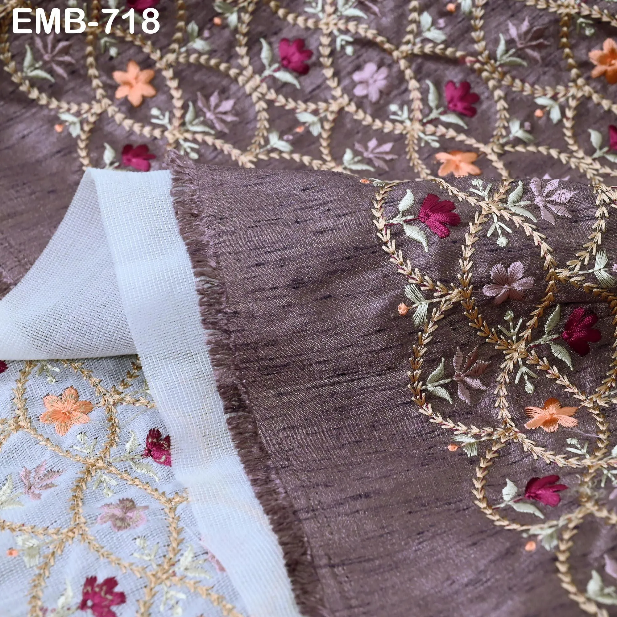 Embroidered Fabric by the yard Sewing Crafting Indian Embroidery Wedding Dress Costumes Dolls Regency Reticules, Victorian Handbags Clutches