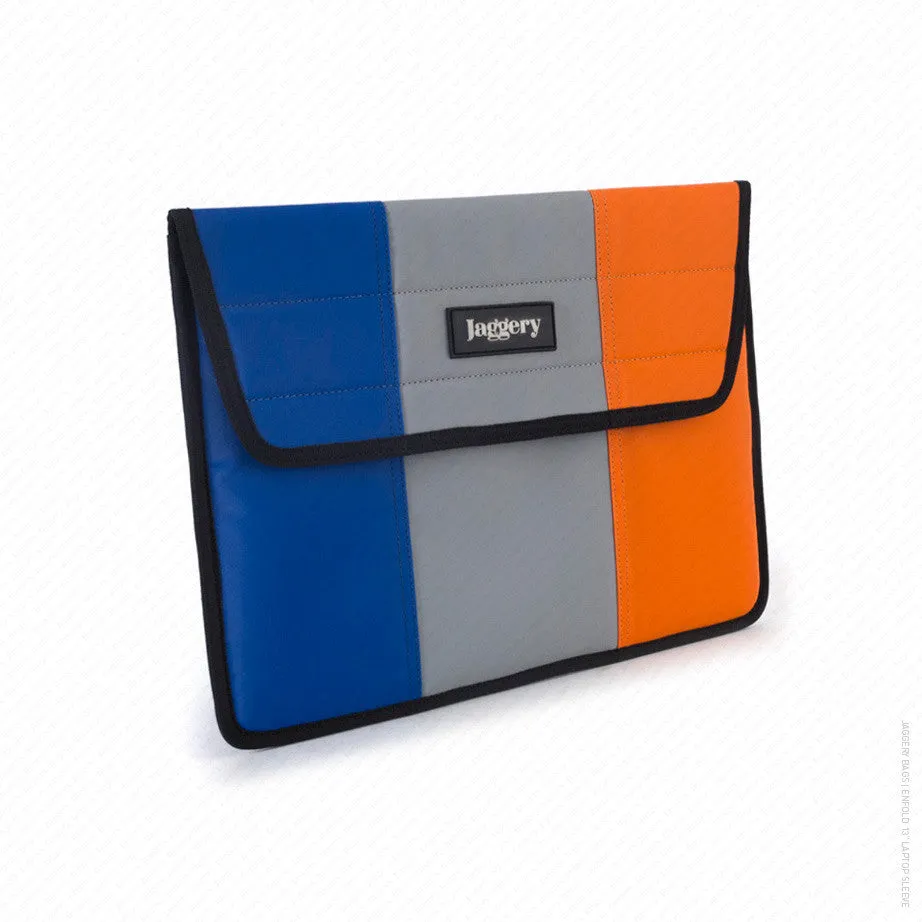 Enfold 13" Laptop Sleeve in Indigo Blue, Grey and Orange
