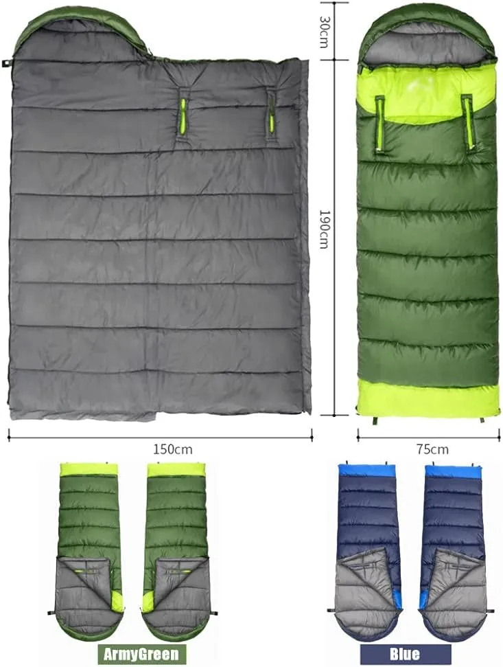 Envelope Sleeping Bag, Warm Waterproof Lightweight Camping Sleeping Bag, 190cm75cm,Can Be Spliced Double Sleeping Bag, Sleeping Bags for Adults and Children Camping -1.9kg_Blue Right Super