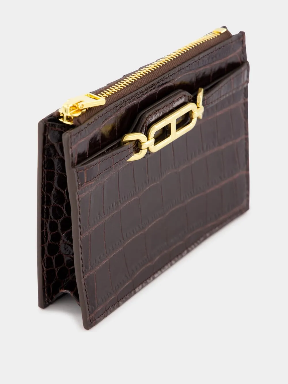 Espresso Crocodile Leather Card Holder