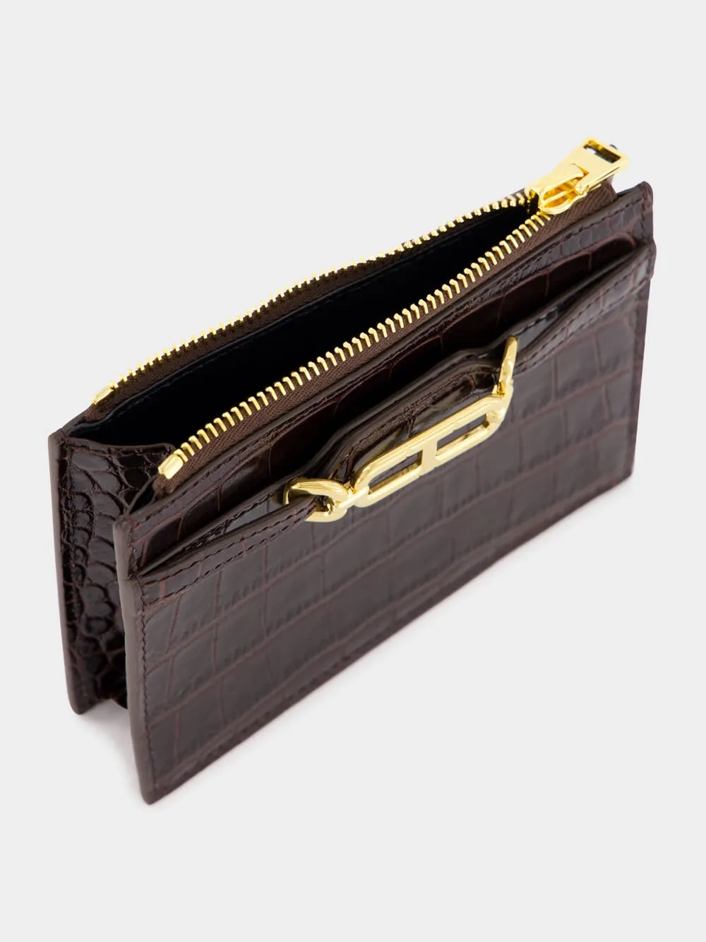 Espresso Crocodile Leather Card Holder