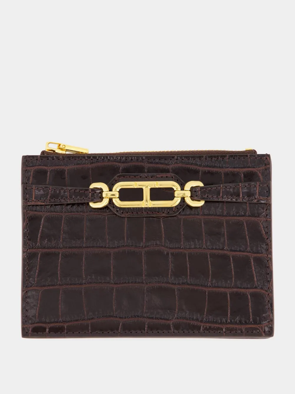 Espresso Crocodile Leather Card Holder