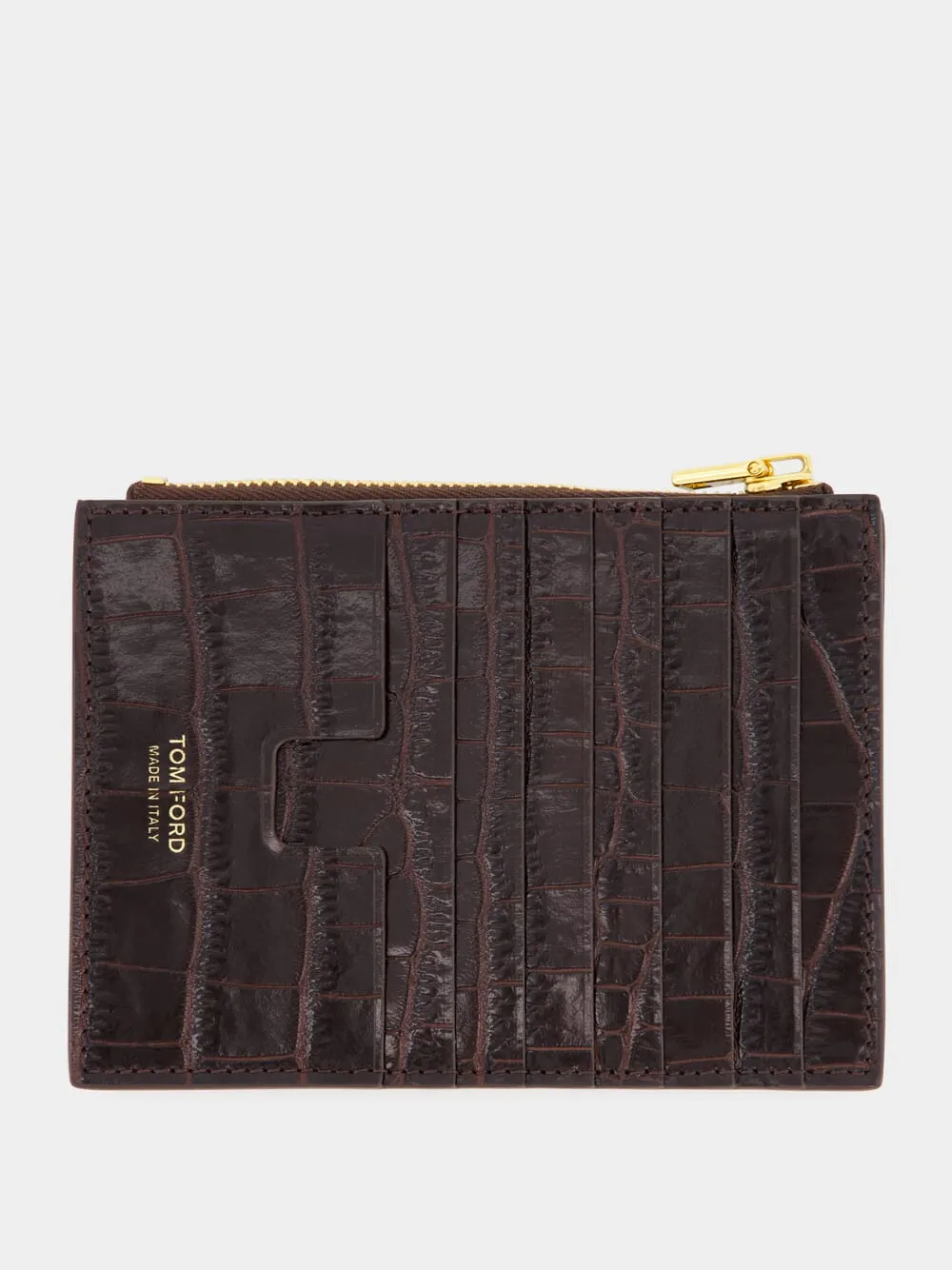Espresso Crocodile Leather Card Holder