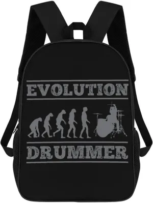 Evolution Drummer Funny Travel Backpack 17 Inch Casual Daypack Large Capacity Shoulder Bag for Men Women