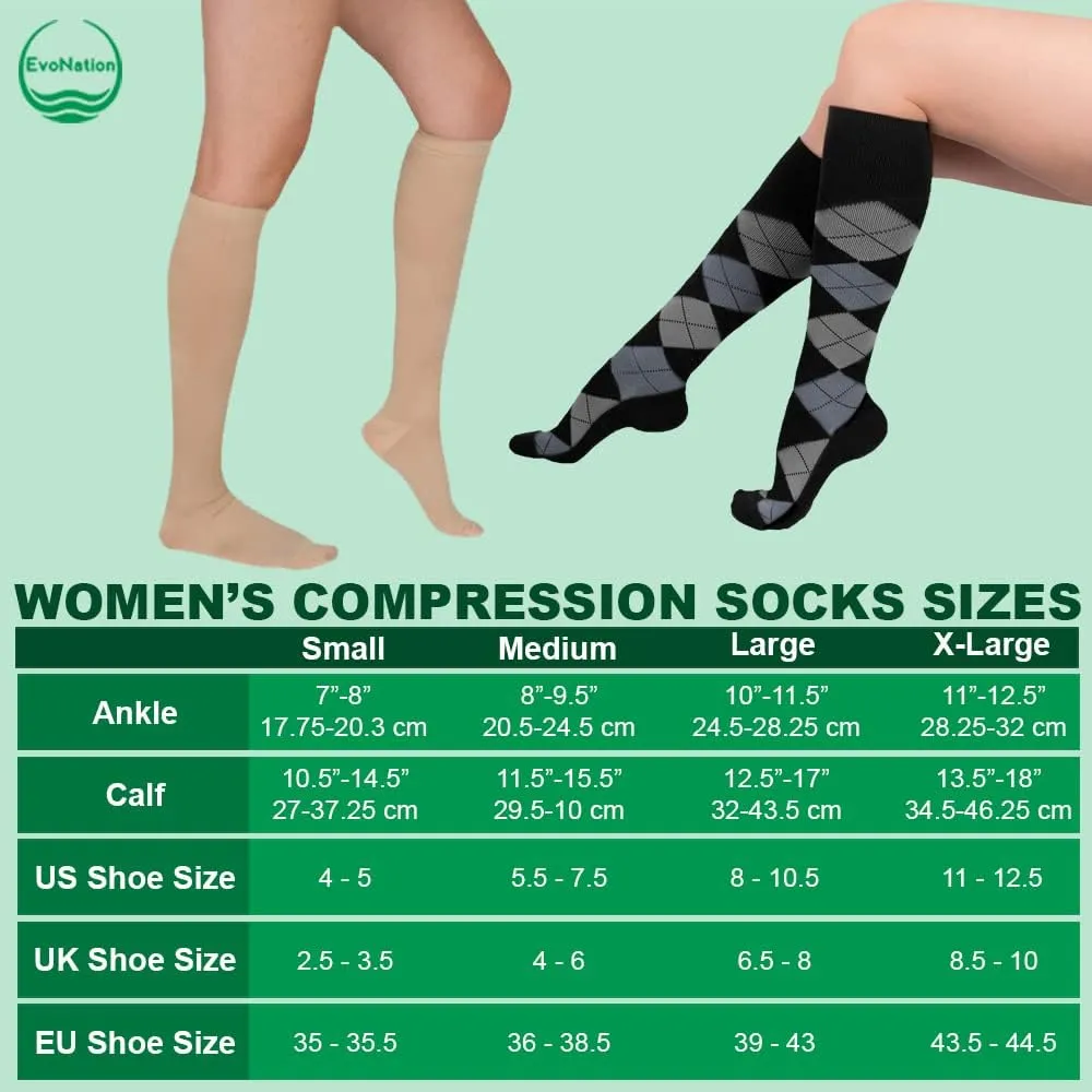 EvoNation Women’s Knee High 20-30 mmHg Graduated Compression Copper Socks – Firm Pressure Compression Support Stockings