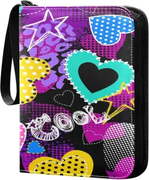 Exnundod 4 Pocket Trading Card Binder Abstract Colorful Hearts, PU Leather Card Collection Binder Valentines Love 400 Cards Organizer Binder Collectible Trading Card Albums for Sports Game Card