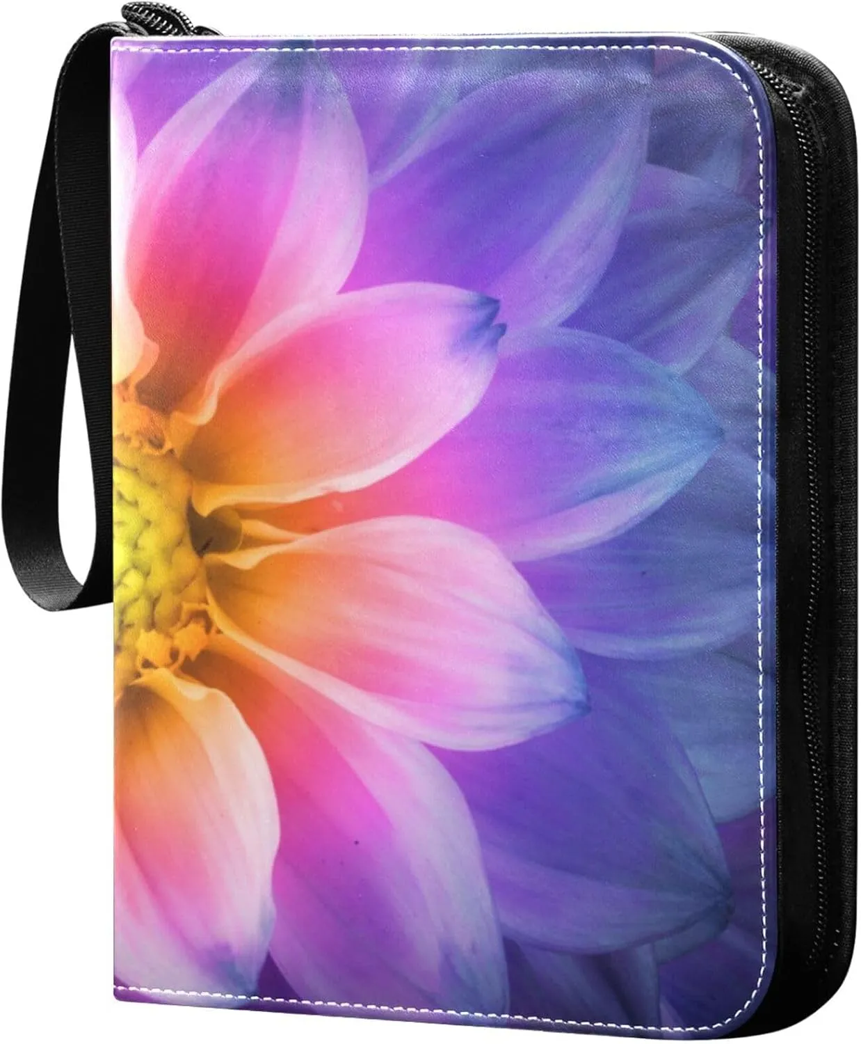 Exnundod 4 Pocket Trading Card Binder Chrysanthemum Flower, PU Leather Card Collection Binder Colorful 400 Cards Organizer Binder Collectible Trading Card Albums for Sports Game Card