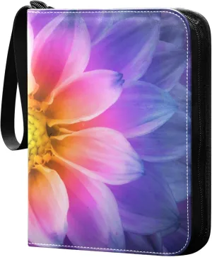 Exnundod 4 Pocket Trading Card Binder Chrysanthemum Flower, PU Leather Card Collection Binder Colorful 400 Cards Organizer Binder Collectible Trading Card Albums for Sports Game Card