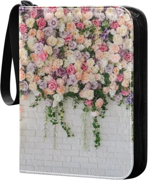 Exnundod 4 Pocket Trading Card Binder Colorful Roses Valentines, PU Leather Card Collection Binder Wedding Brick Wall 400 Cards Organizer Binder Collectible Trading Card Albums for Sports Game Card
