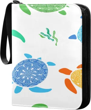 Exnundod 4 Pocket Trading Card Binder Colorful Turtles PU Leather Card Collection Binder Summer Sea Animals Sports Card Binder 400 Cards Organizer Trading Card Albums for Cards