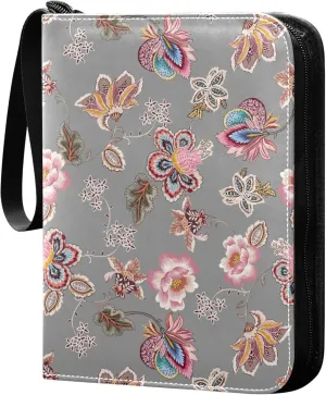 Exnundod 4 Pocket Trading Card Binder Ethnic Colorful Flowers PU Leather Card Collection Binder Folkloric Embroidery 400 Cards Organizer Binder Collectible Trading Card Albums for Sports Game Card