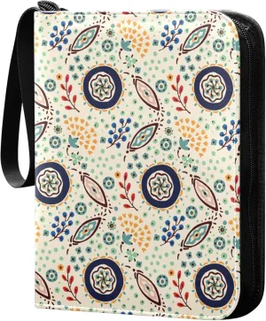 Exnundod 4 Pocket Trading Card Binder Ethnic Style Floral PU Leather Card Collection Binder Colorful Pattern 400 Cards Organizer Binder Collectible Trading Card Albums for Sports Game Card