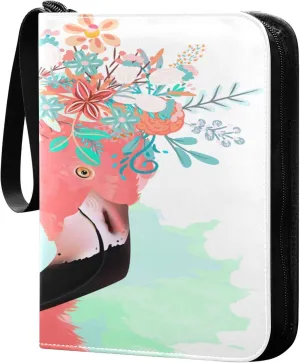 Exnundod 4 Pocket Trading Card Binder Flower Flamingo Summer PU Leather Card Collection Binder Oil Painting Bird Sports Card Binder 400 Cards Organizer Binder Collectible Trading Card Albums