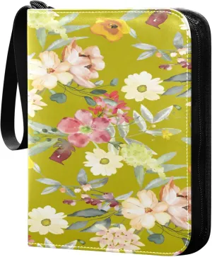 Exnundod 4 Pocket Trading Card Binder Spring Colorful Poppy, PU Leather Card Collection Binder Flower Watercolor 400 Cards Organizer Binder Collectible Trading Card Albums for Sports Game Card