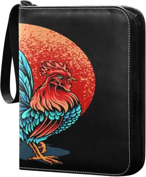 Exnundod 4 Pocket Trading Card Binder Vintage Colorful Rooster PU Leather Card Collection Binder Summer Red Sunset Sports Card Binder 400 Cards Organizer Binder Collectible Trading Card Albums