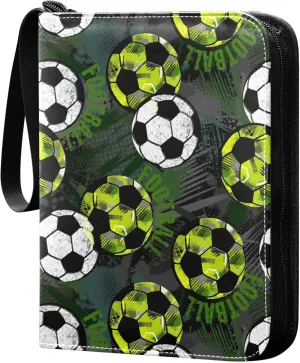 Exnundod Abstract Urben Soccer Ball Trading Card Binder for Cards, Colorful Football Card Album 4-Pockets for 400 Cards with Removable Sleeves PU Baseball Card Holder Football Sports Card Collection