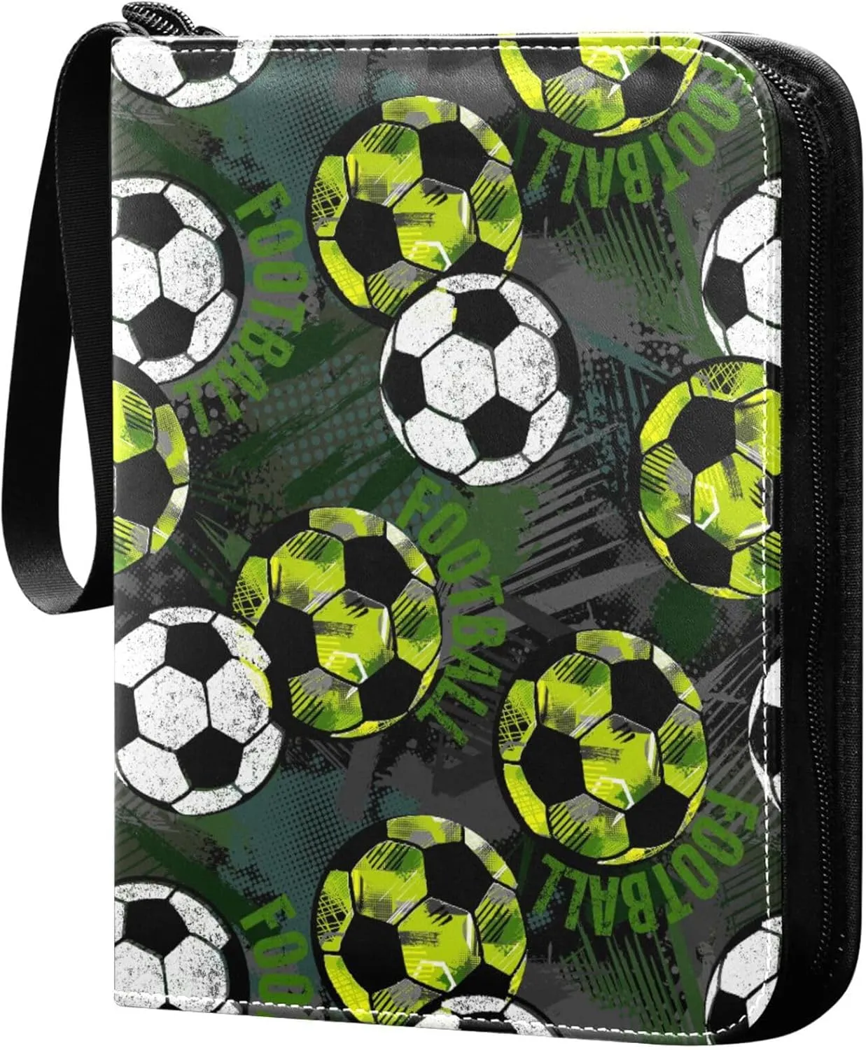 Exnundod Abstract Urben Soccer Ball Trading Card Binder for Cards, Colorful Football Card Album 4-Pockets for 400 Cards with Removable Sleeves PU Baseball Card Holder Football Sports Card Collection