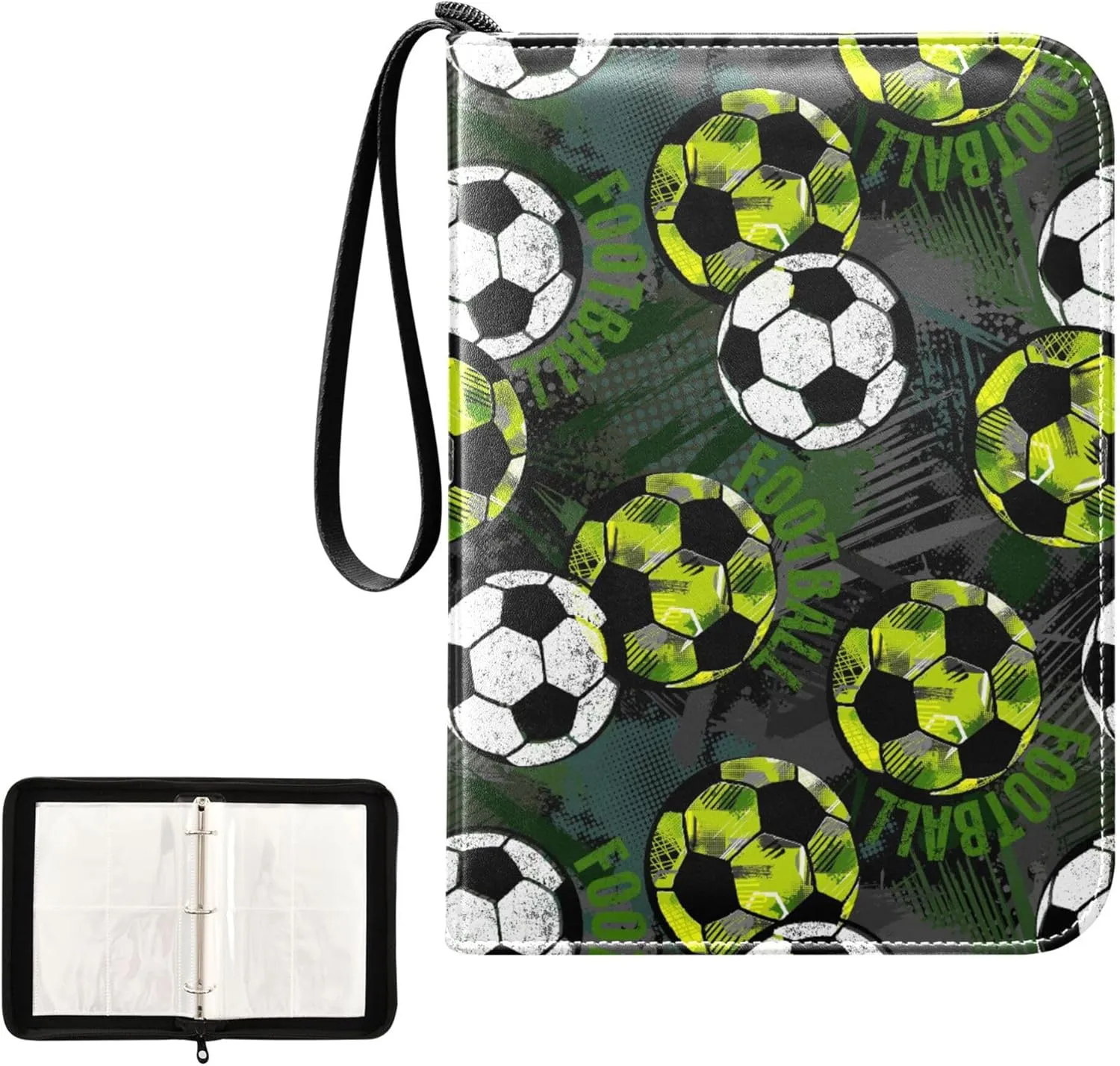 Exnundod Abstract Urben Soccer Ball Trading Card Binder for Cards, Colorful Football Card Album 4-Pockets for 400 Cards with Removable Sleeves PU Baseball Card Holder Football Sports Card Collection