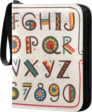 Exnundod African Tribal Alphabet Trading Card Binder for Cards, Colorful Ethnic Card Album 4-Pockets for 400 Cards with Removable Sleeves PU Baseball Card Holder Football Sports Card Collection