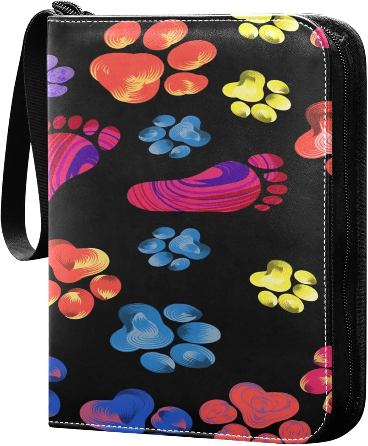 Exnundod Colorful Animal Foot Paw Print Trading Card Binder for Cards, Card Album 4-Pockets for 400 Cards with Removable Sleeves PU Baseball Card Holder Football Sports Card Collection
