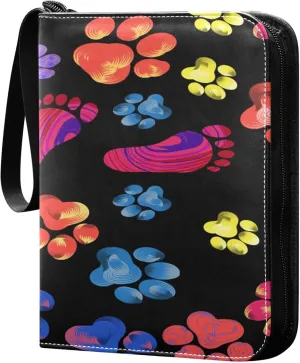 Exnundod Colorful Animal Foot Paw Print Trading Card Binder for Cards, Card Album 4-Pockets for 400 Cards with Removable Sleeves PU Baseball Card Holder Football Sports Card Collection