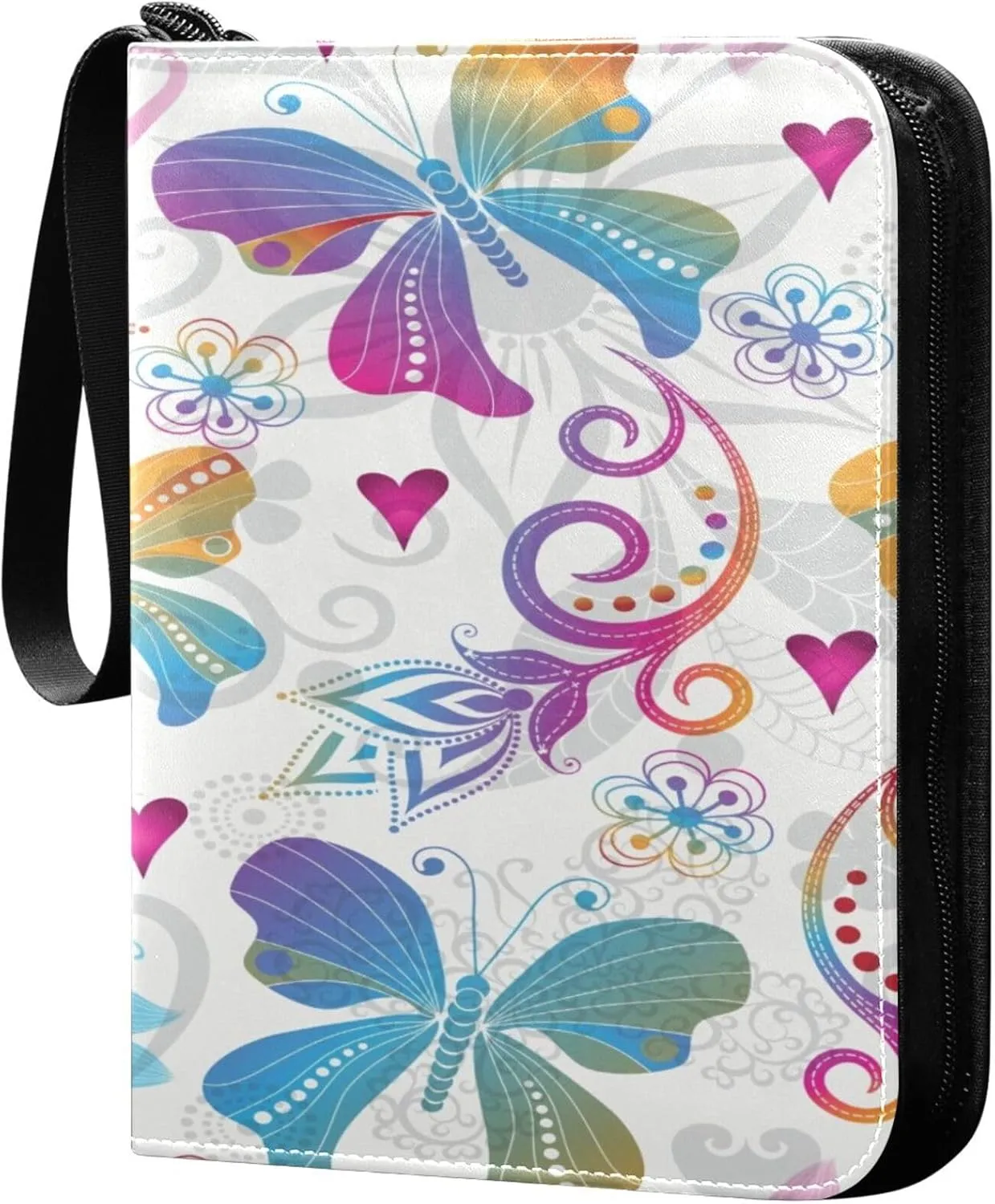 Exnundod Colorful Gradient Butterflies Trading Card Binder for Cards, Card Album 4-Pockets for 400 Cards with Removable Sleeves PU Baseball Card Holder Football Sports Card Collection