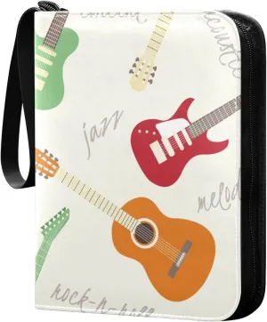 Exnundod Colorful Guitars Doodle Trading Card Binder for Cards, Card Album 4-Pockets for 400 Cards with Removable Sleeves PU Baseball Card Holder Football Sports Card Collection