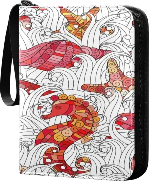 Exnundod Colorful Seashells Starfish Trading Card Binder for Cards, Seahorse Wave Sports Card Binder Card Album 4-Pockets for 400 Cards PU Baseball Football Game Cards Collection