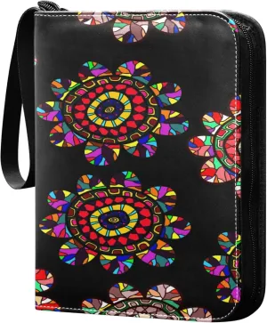 Exnundod Embroidery Ethnic Flowers Trading Card Binder for Cards, Vintage Colorful Floral Card Album 4-Pockets for 400 Cards with Removable Sleeves PU Baseball Card Holder Football Sports Card Collec
