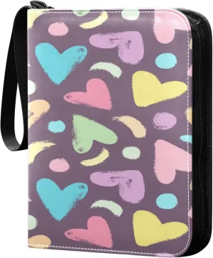 Exnundod Love Valentine's Day Trading Card Binder for Cards, Colorful Hearts Card Album 4-Pockets for 400 Cards with Removable Sleeves PU Baseball Card Holder Football Sports Card Collection