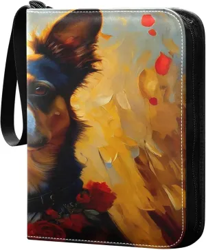 Exnundod Oil Painting Dog Trading Card Binder for Cards, Valentines Day Card Album 4-Pockets for 400 Cards with Removable Sleeves PU Baseball Card Holder Football Sports Card Collection