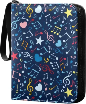 Exnundod Pattern Music Notes Hearts Trading Card Binder for Cards, Colorful Card Album 4-Pockets for 400 Cards with Removable Sleeves PU Baseball Card Holder Football Sports Card Collection