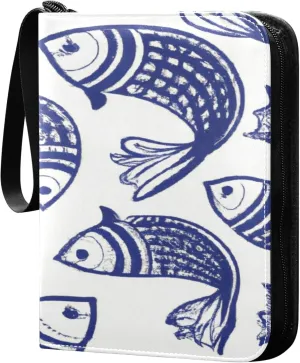 Exnundod Sport Card Binder Cartoon Blue White Fish Pattern 4 Pocket Trading Card Binder PU Leather Card Collection Japanese Style 400 Cards Organizer Trading Card Albums for Sports Game Card
