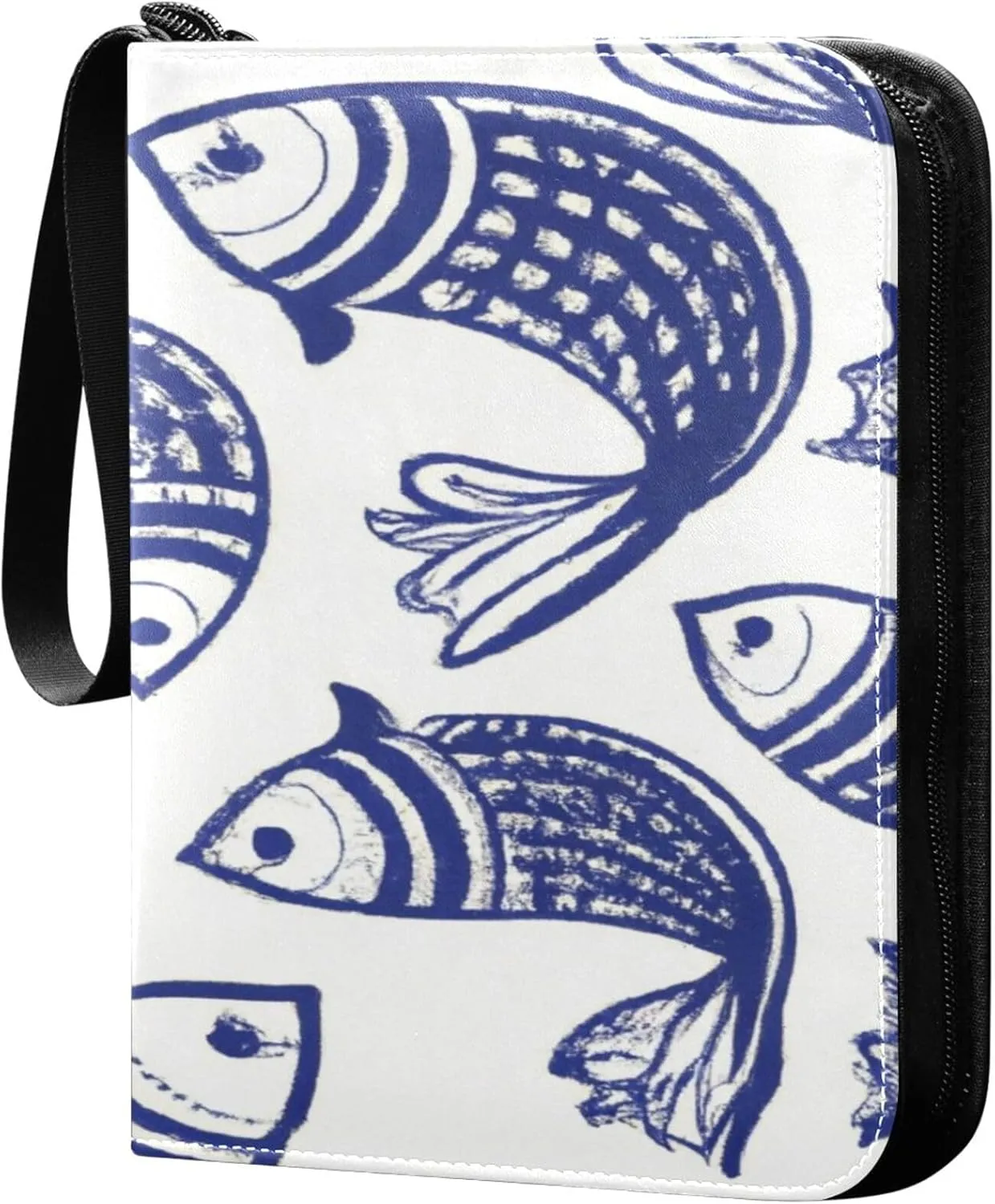 Exnundod Sport Card Binder Cartoon Blue White Fish Pattern 4 Pocket Trading Card Binder PU Leather Card Collection Japanese Style 400 Cards Organizer Trading Card Albums for Sports Game Card