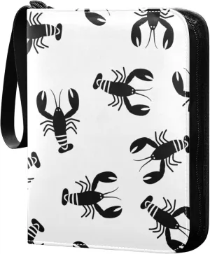 Exnundod Sport Card Binder Crawfish Seamless Pattern 4 Pocket Trading Card Binder PU Leather Card Collection Black Lobsters 400 Cards Organizer Trading Card Albums for Sports Game Card