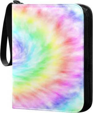 Exnundod Tie Dye Iridescence Trading Card Binder for Cards, Colorful Rainbow Card Album 4-Pockets for 400 Cards with Removable Sleeves PU Baseball Card Holder Football Sports Card Collection
