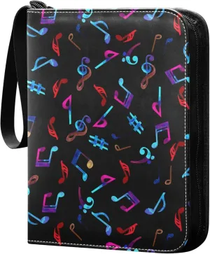 Exnundod Watercolor Music Notes Trading Card Binder for Cards, Colorful Musical Card Album 4-Pockets for 400 Cards with Removable Sleeves PU Baseball Card Holder Football Sports Card Collection