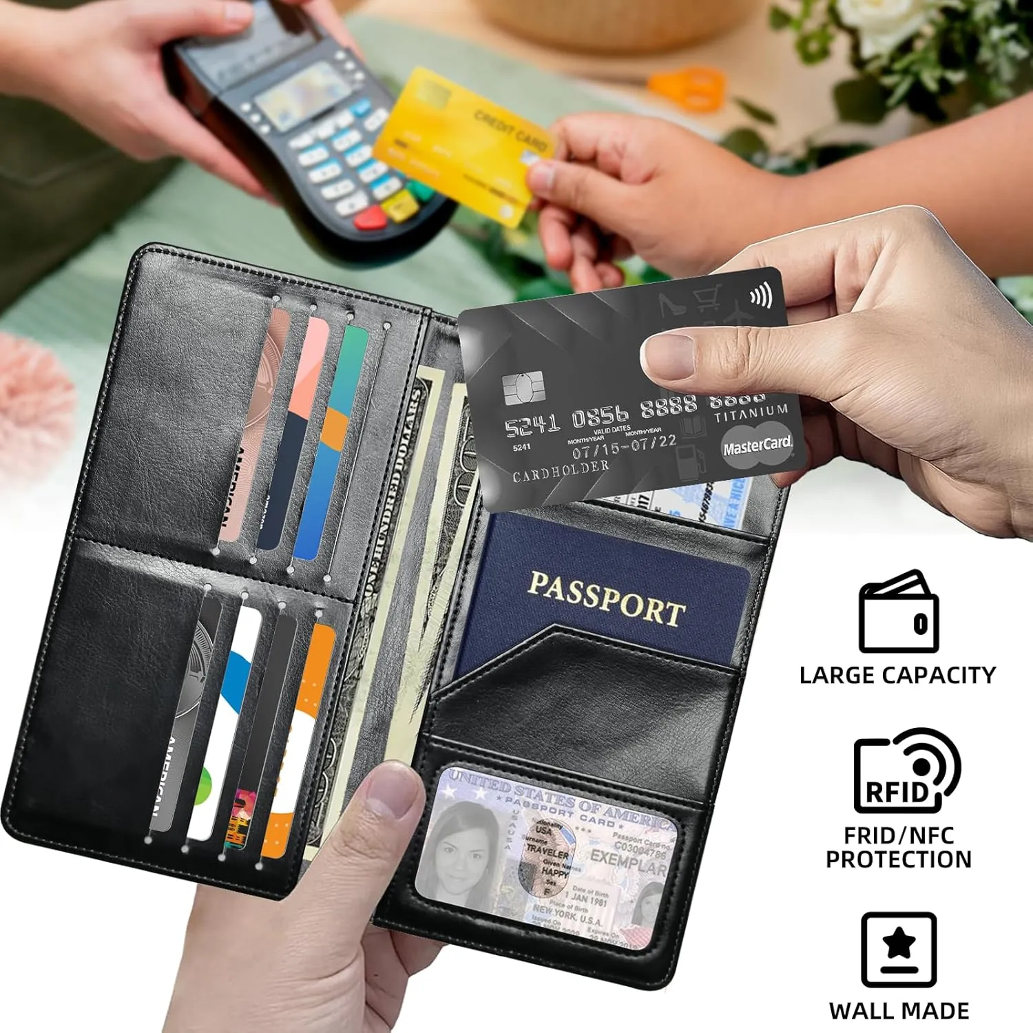 Exquisite Passport Holder for Travel Accessory, Cute Baby Panda Leather Passport Cover with Space for Documents and Family Photos, Travel Passport Credit Card Wallet for Women and Men