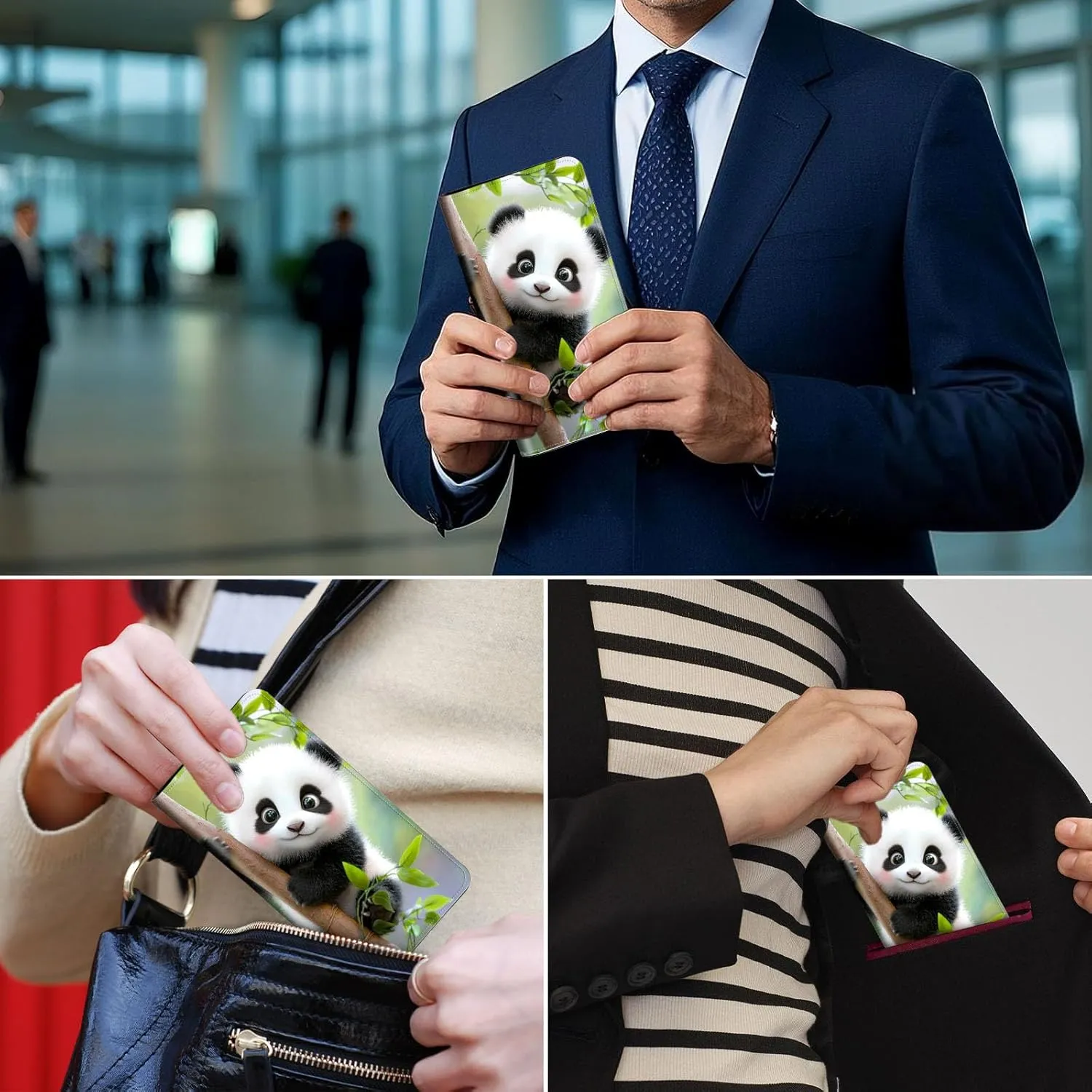 Exquisite Passport Holder for Travel Accessory, Cute Baby Panda Leather Passport Cover with Space for Documents and Family Photos, Travel Passport Credit Card Wallet for Women and Men