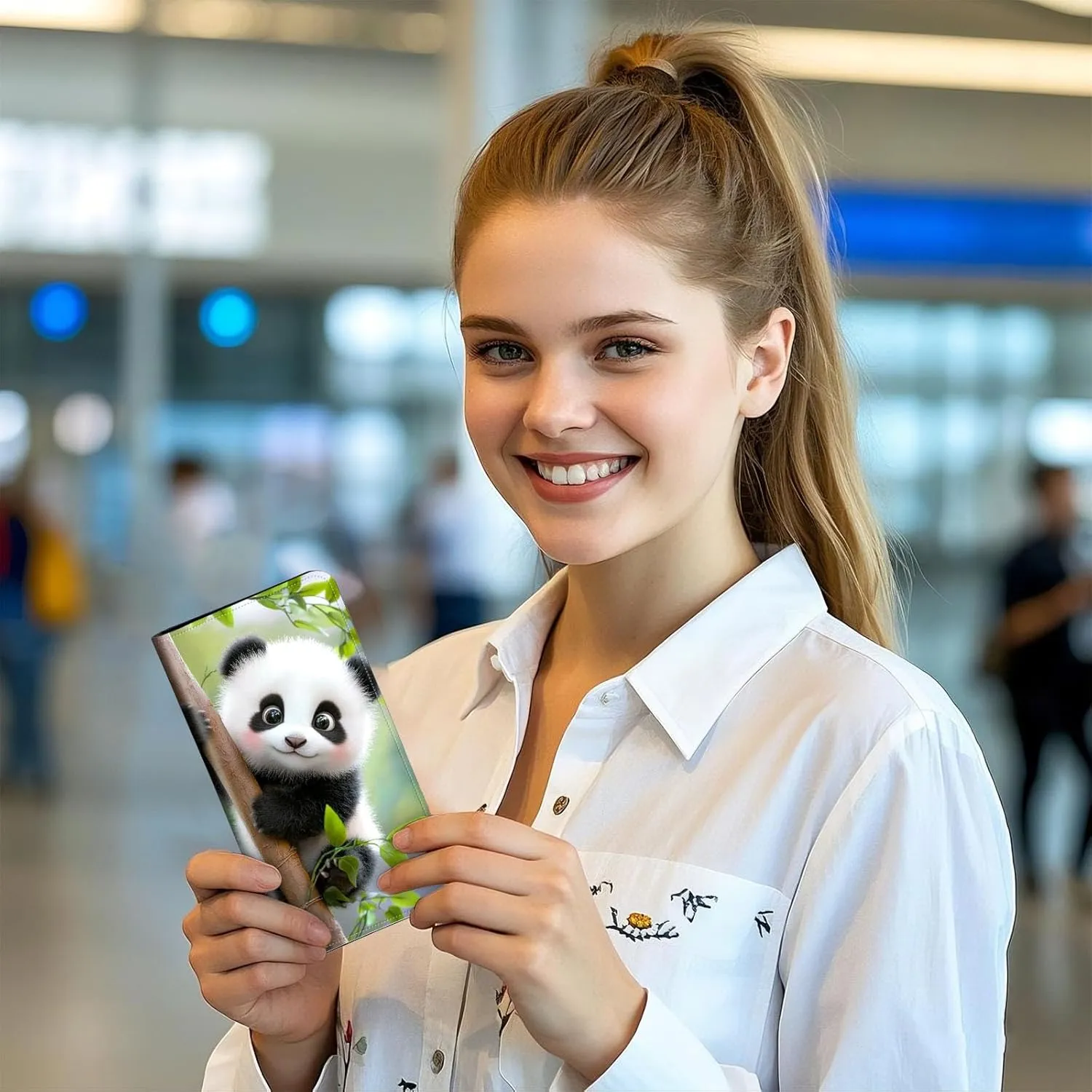 Exquisite Passport Holder for Travel Accessory, Cute Baby Panda Leather Passport Cover with Space for Documents and Family Photos, Travel Passport Credit Card Wallet for Women and Men