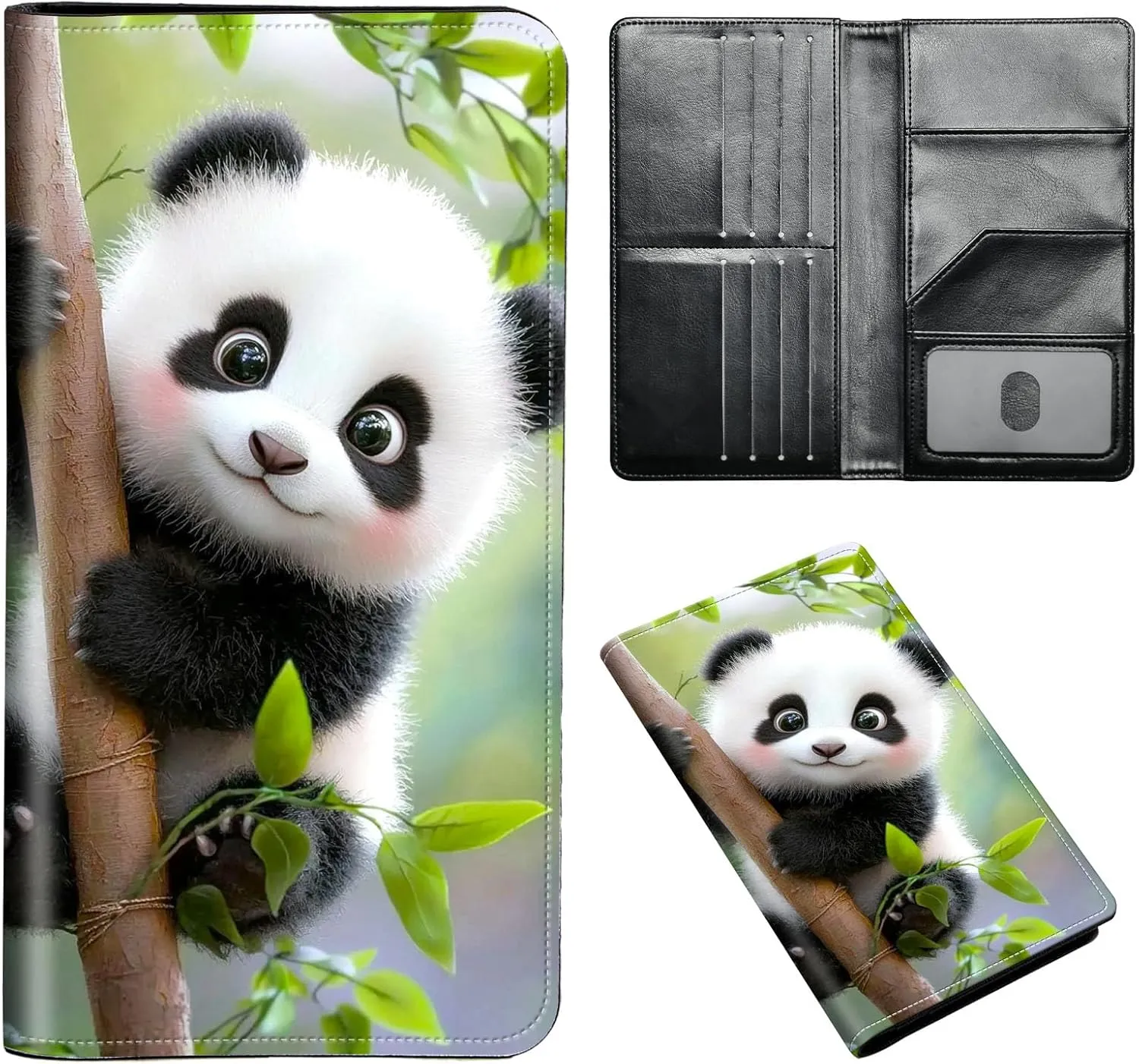 Exquisite Passport Holder for Travel Accessory, Cute Baby Panda Leather Passport Cover with Space for Documents and Family Photos, Travel Passport Credit Card Wallet for Women and Men